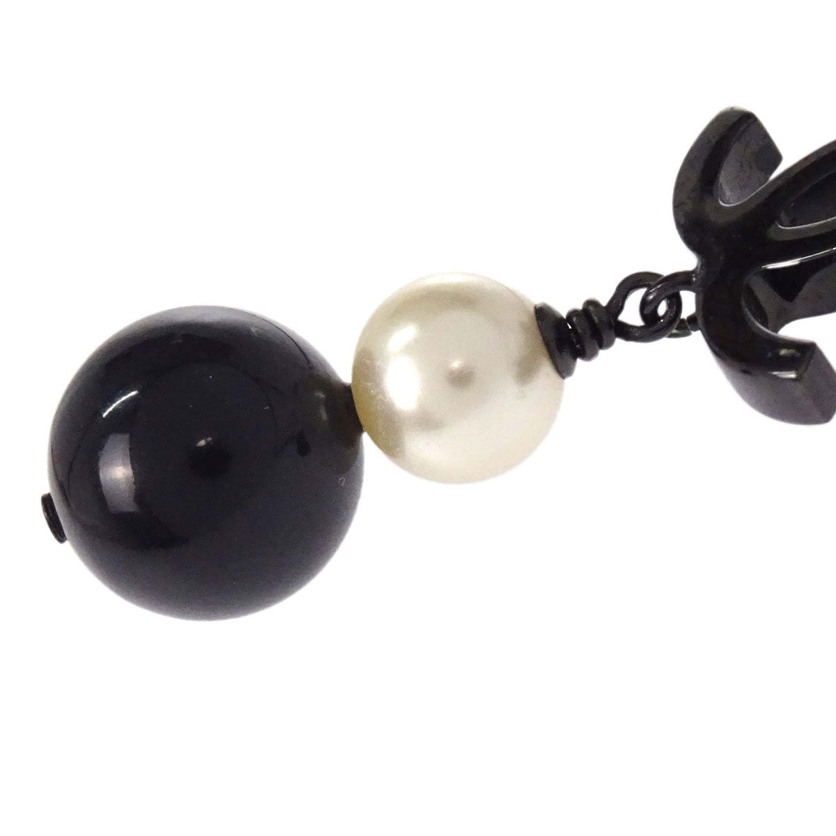 Chanel CC Necklace Pendant Black Costume Pearl B14B