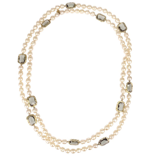 Chanel Long Chain Necklace Gold Costume Pearl Gripoix 1981