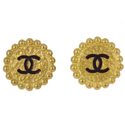Chanel Button Clip-On Earrings Gold 95P