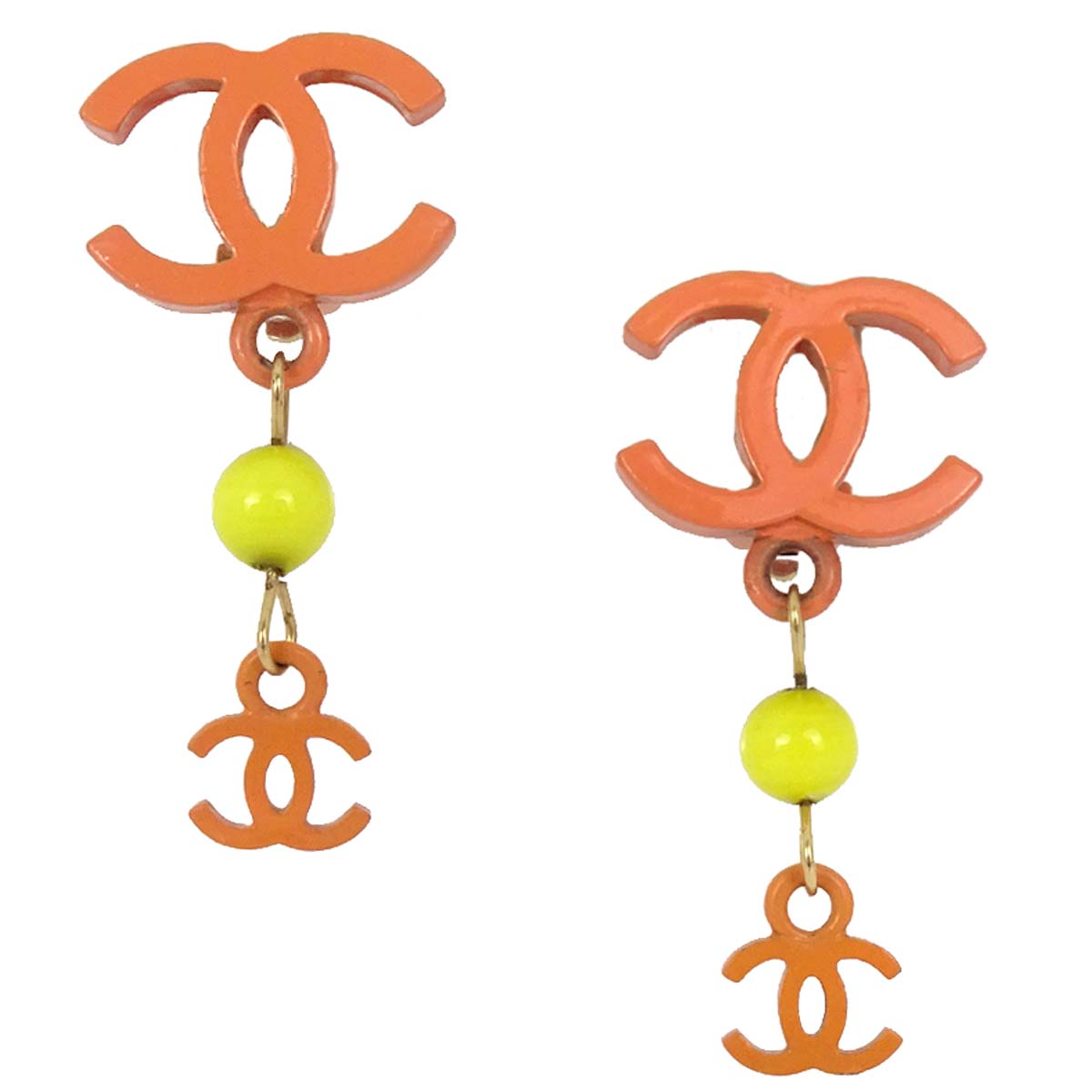 Chanel CC Dangle Orange Clip-On Earrings 03S