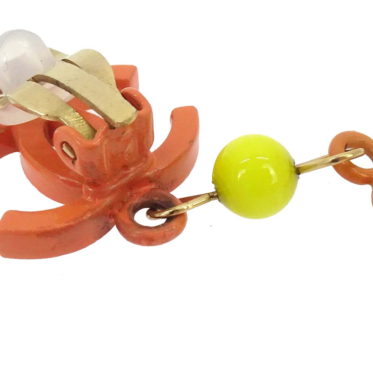 Chanel CC Dangle Orange Clip-On Earrings 03S