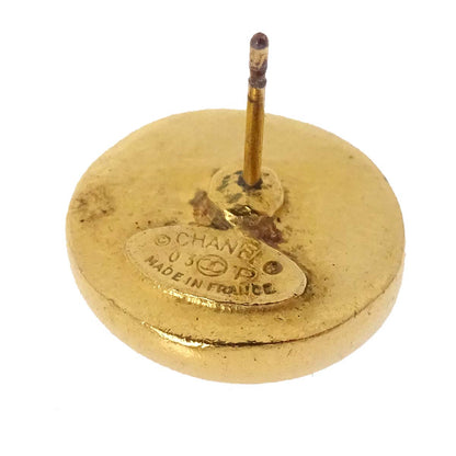 Chanel Button Pierced Earrings Gold Black 03P