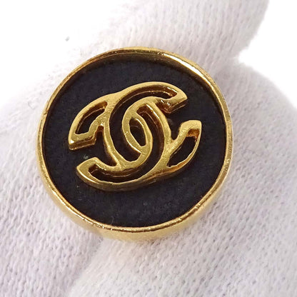 Chanel Button Pierced Earrings Gold Black 03P