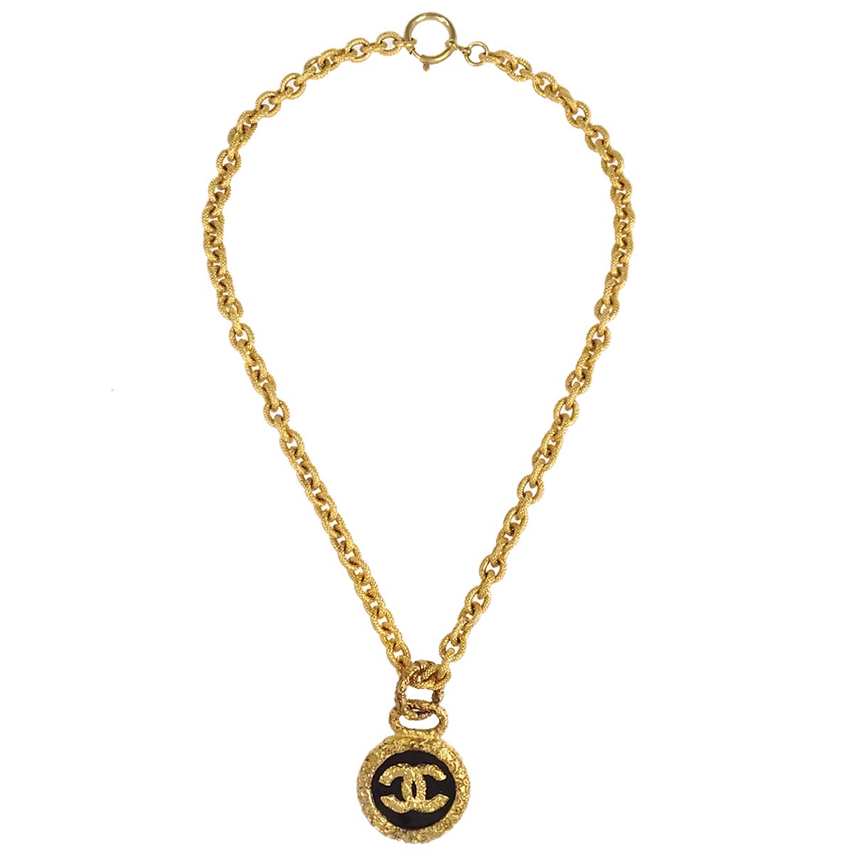 Chanel Medallion Chain Pendant Necklace Gold 93A