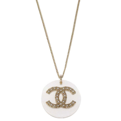 Chanel Medallion Gold Chain Pendant Necklace Costume Pearl B18B
