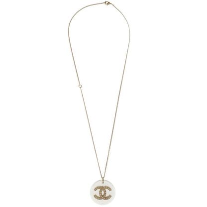 Chanel Medallion Gold Chain Pendant Necklace Costume Pearl B18B