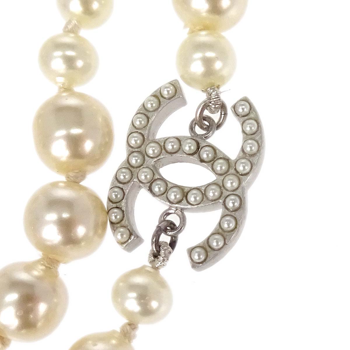 Chanel Silver Chain Belt Costume Pearl CC Small Good 04P