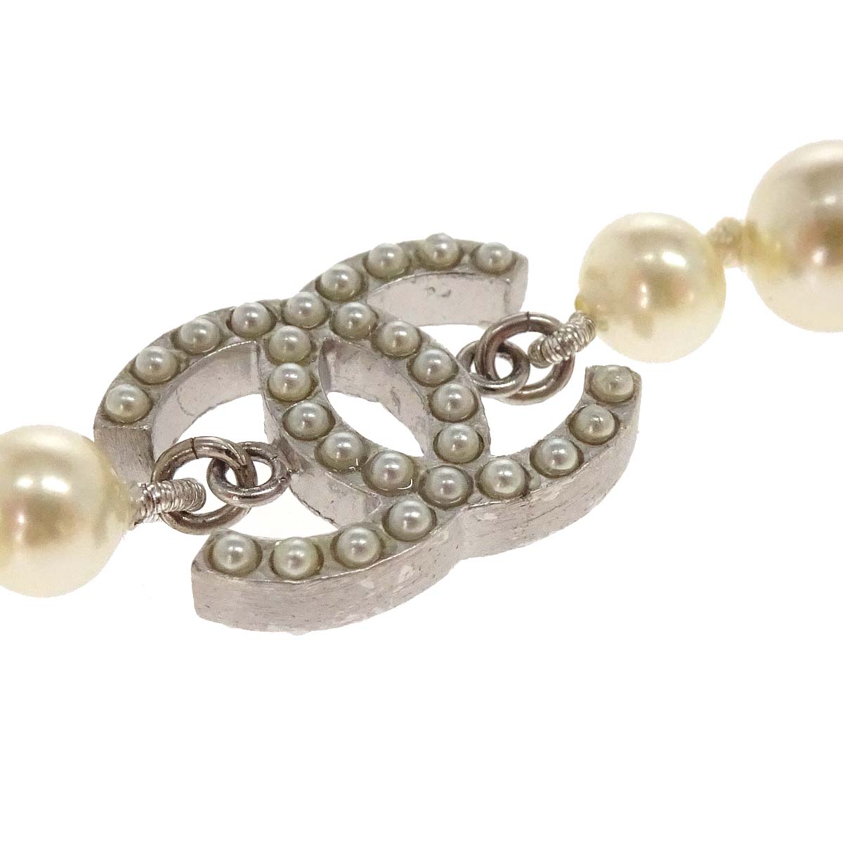 Chanel Silver Chain Belt Costume Pearl CC Small Good 04P