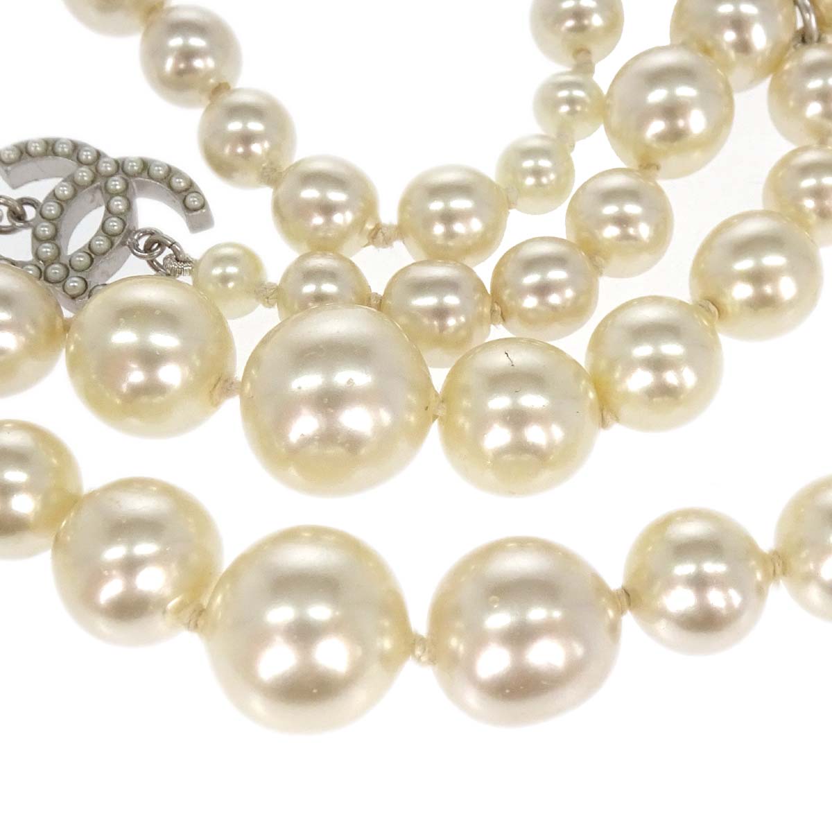 Chanel Silver Chain Belt Costume Pearl CC Small Good 04P