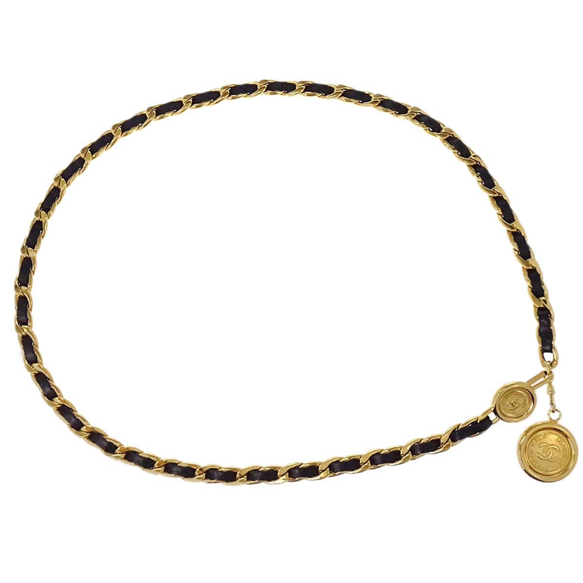 Chanel Chain Belt Medallion Gold Black Small Good