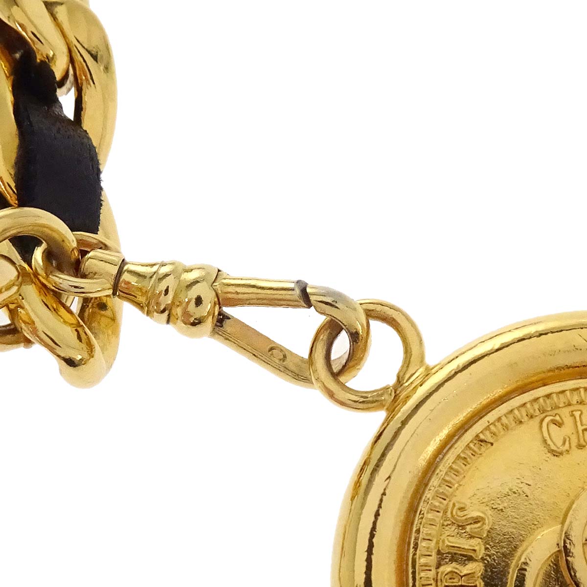 Chanel Chain Belt Medallion Gold Black Small Good