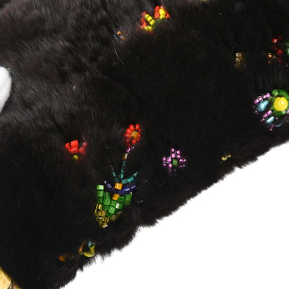 Fendi * Black Lapin Fur Lizard Baguette Handbag