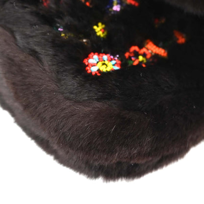 Fendi * Black Lapin Fur Lizard Baguette Handbag