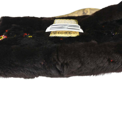 Fendi * Black Lapin Fur Lizard Baguette Handbag