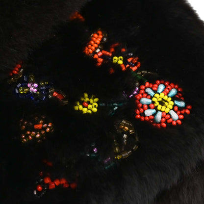 Fendi * Black Lapin Fur Lizard Baguette Handbag