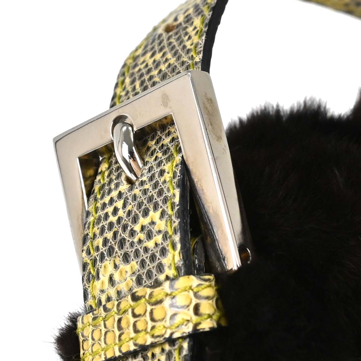 Fendi * Black Lapin Fur Lizard Baguette Handbag