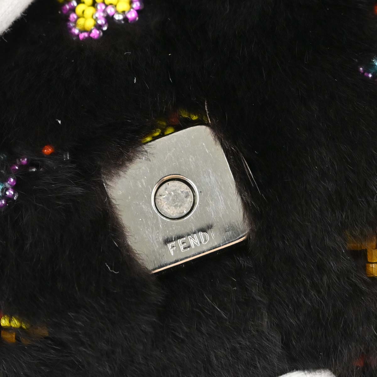 Fendi * Black Lapin Fur Lizard Baguette Handbag