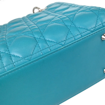 Christian Dior Blue Lambskin Lady Dior Cannage 2way Shoulder Handbag