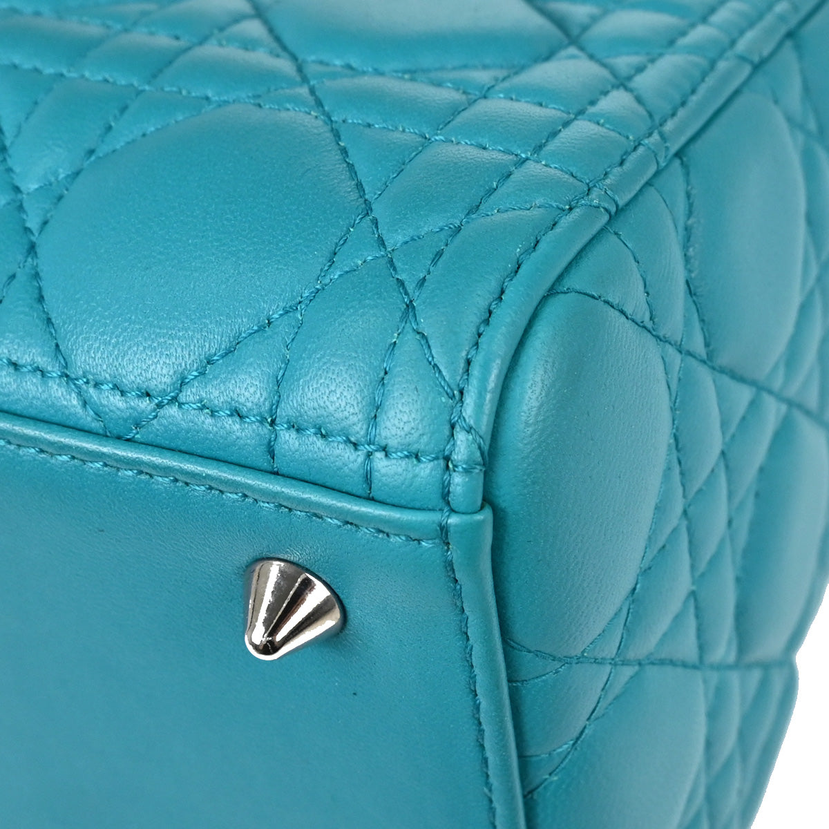 Christian Dior Blue Lambskin Lady Dior Cannage 2way Shoulder Handbag