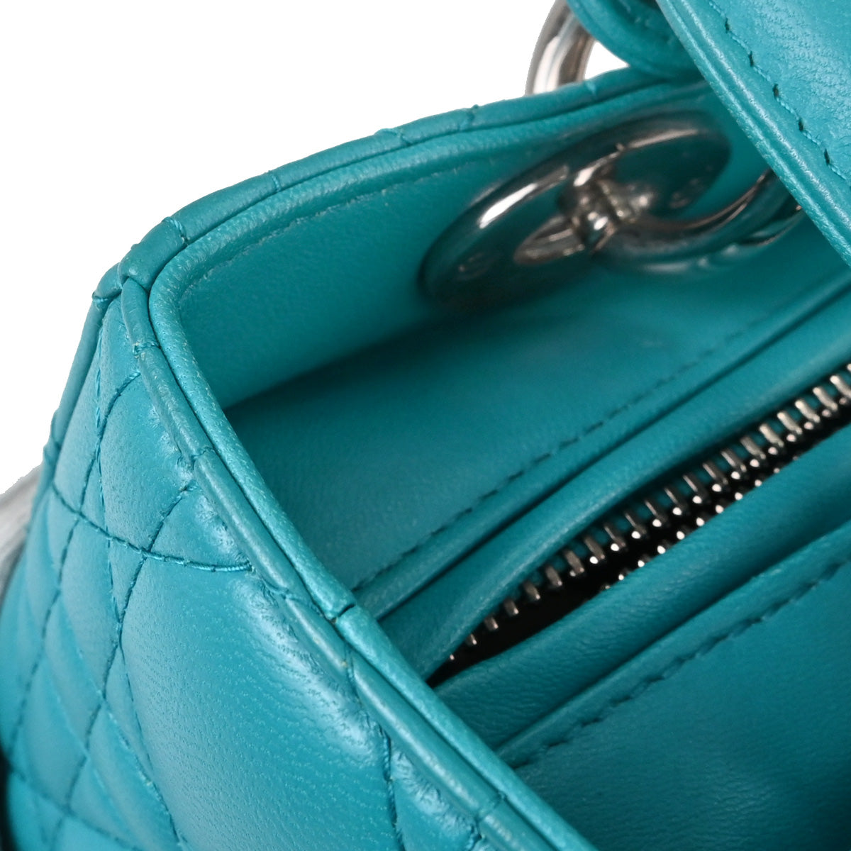 Christian Dior Blue Lambskin Lady Dior Cannage 2way Shoulder Handbag