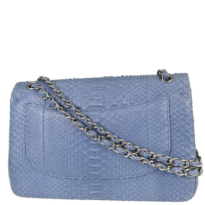 Chanel * Blue Python Jumbo Classic Double Flap Shoulder Bag