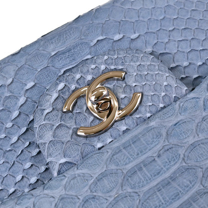 Chanel * Blue Python Jumbo Classic Double Flap Shoulder Bag