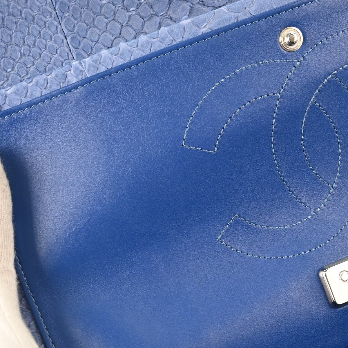 Chanel * Blue Python Jumbo Classic Double Flap Shoulder Bag
