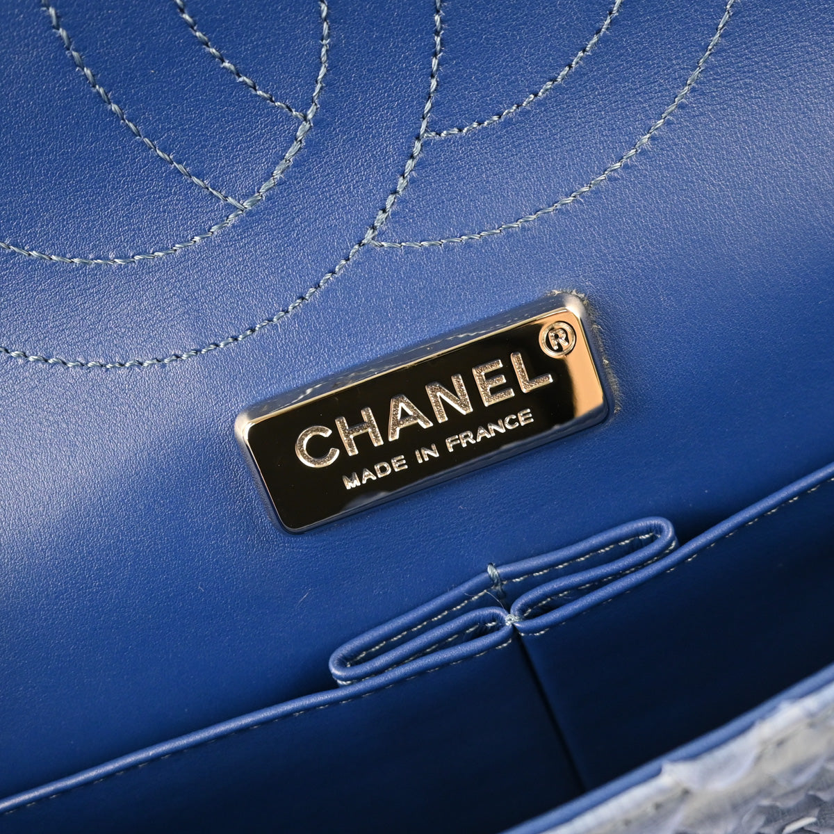 Chanel * Blue Python Jumbo Classic Double Flap Shoulder Bag
