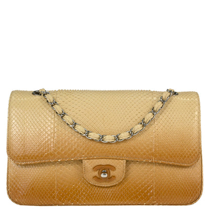 Chanel * Beige Python Medium Classic Double Flap Shoulder Bag