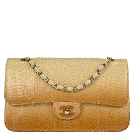 Chanel * Beige Python Medium Classic Double Flap Shoulder Bag