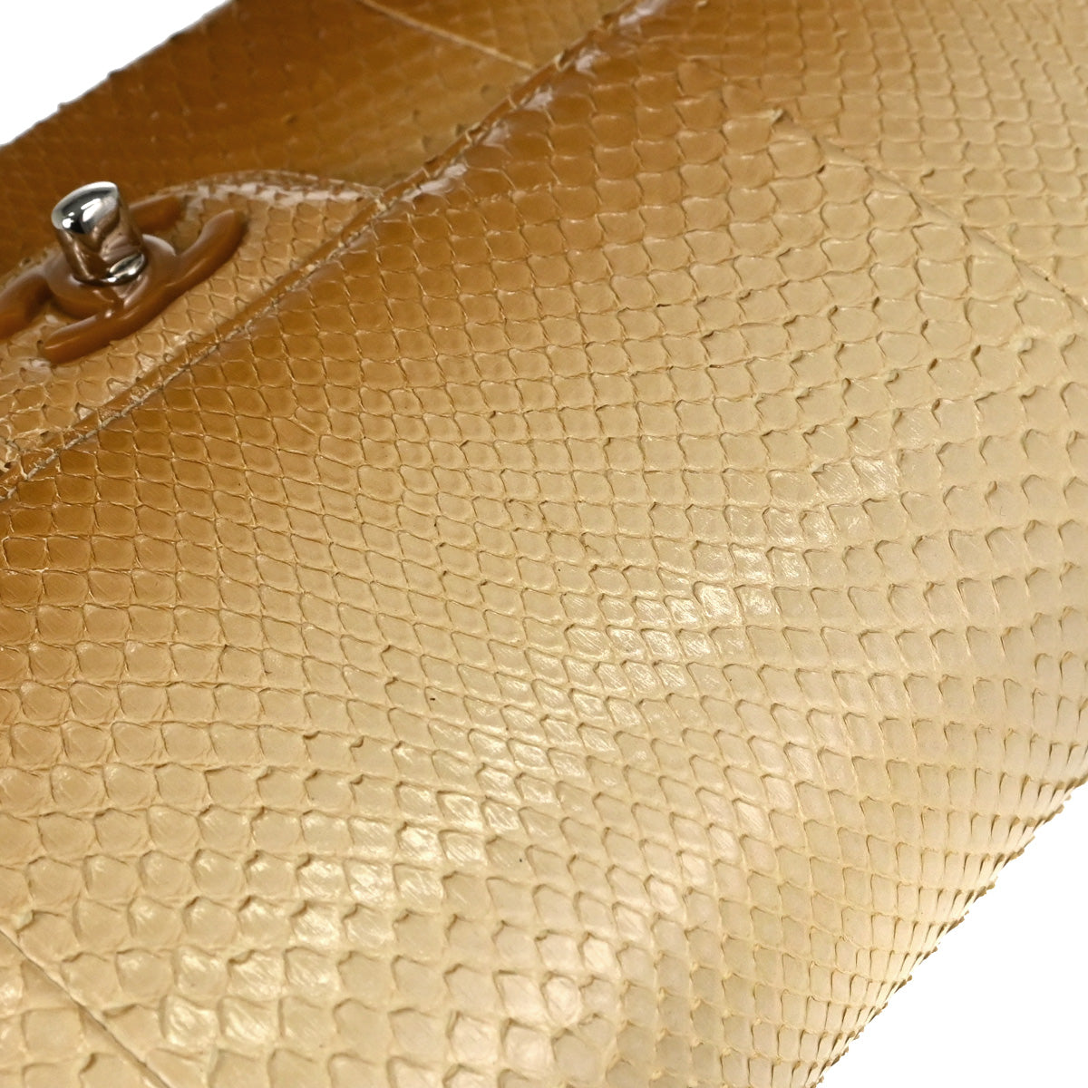Chanel * Beige Python Medium Classic Double Flap Shoulder Bag