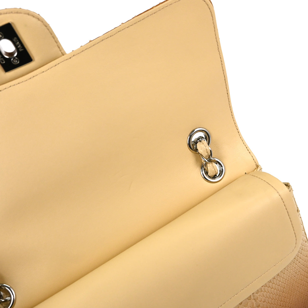 Chanel * Beige Python Medium Classic Double Flap Shoulder Bag