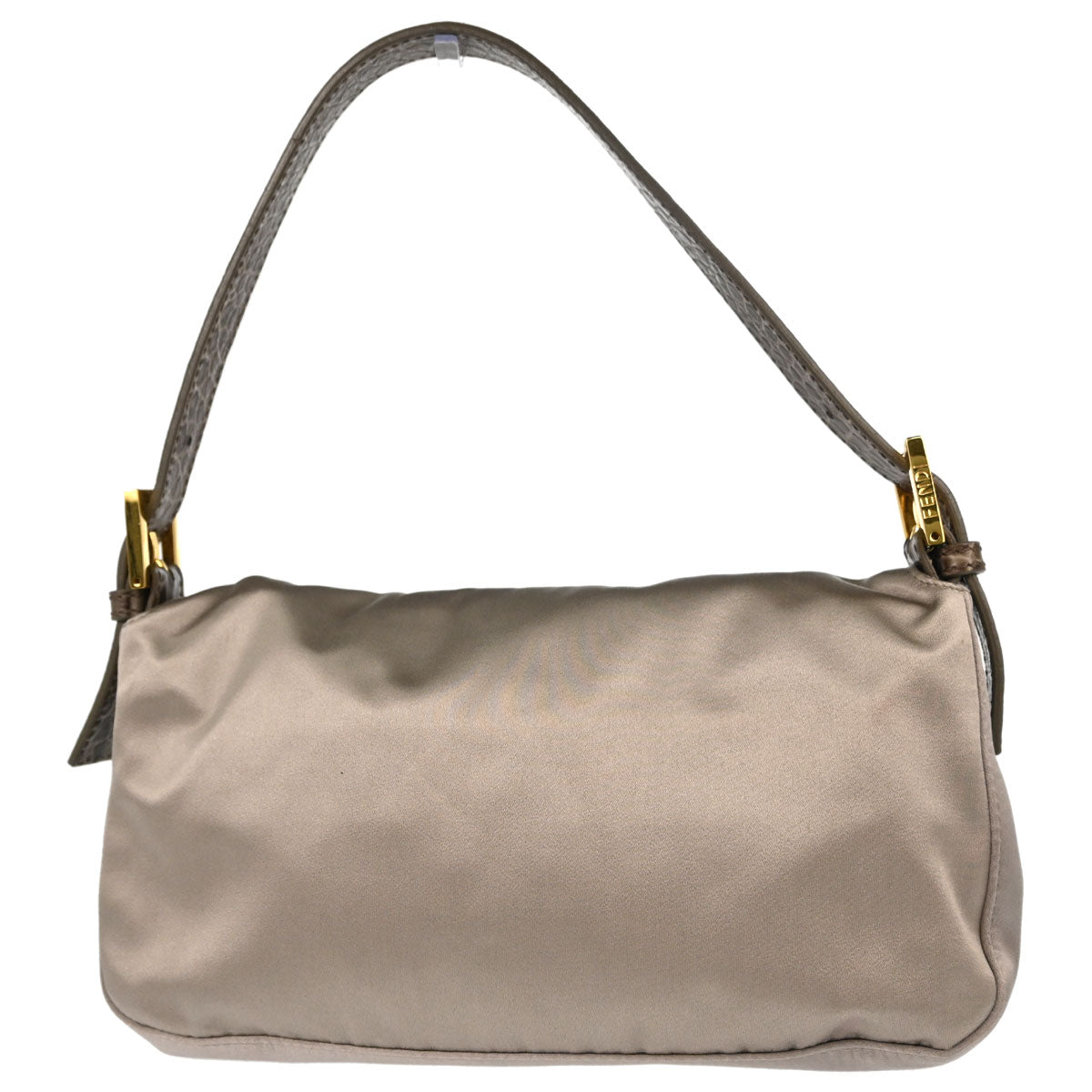 Fendi Beige Satin Embossed Leather Baguette Handbag