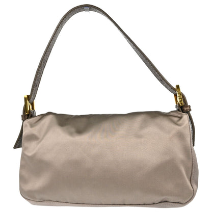 Fendi Beige Satin Embossed Leather Baguette Handbag