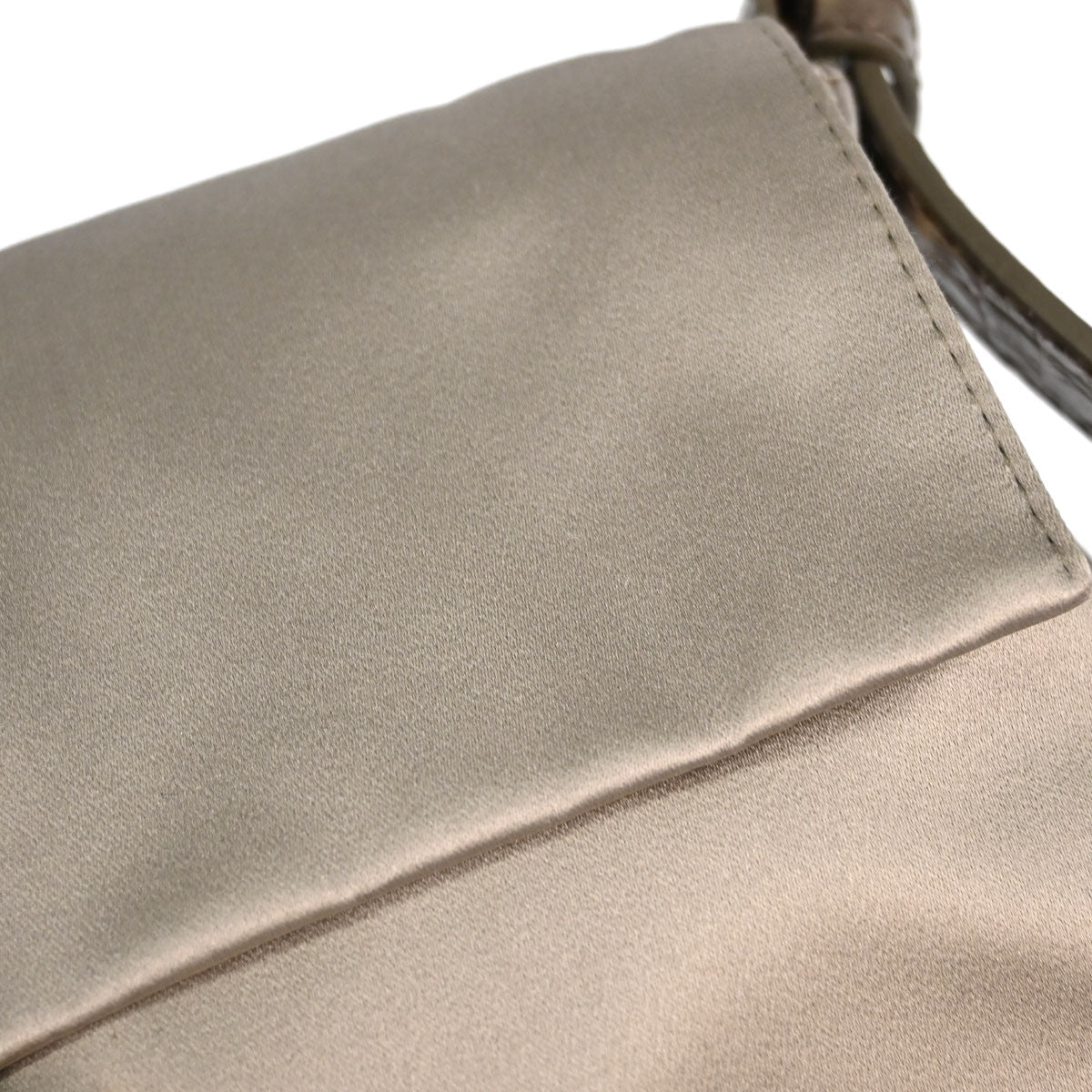 Fendi Beige Satin Embossed Leather Baguette Handbag