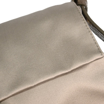 Fendi Beige Satin Embossed Leather Baguette Handbag