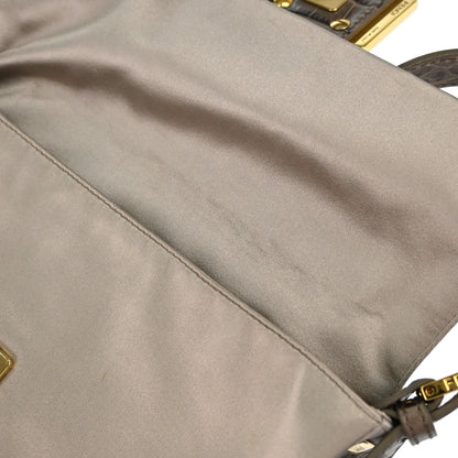 Fendi Beige Satin Embossed Leather Baguette Handbag