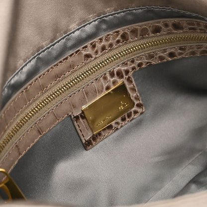 Fendi Beige Satin Embossed Leather Baguette Handbag
