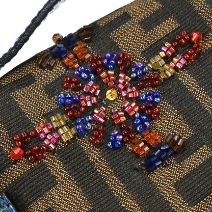 Fendi * Brown Lizard Beaded Zucca Baguette Handbag