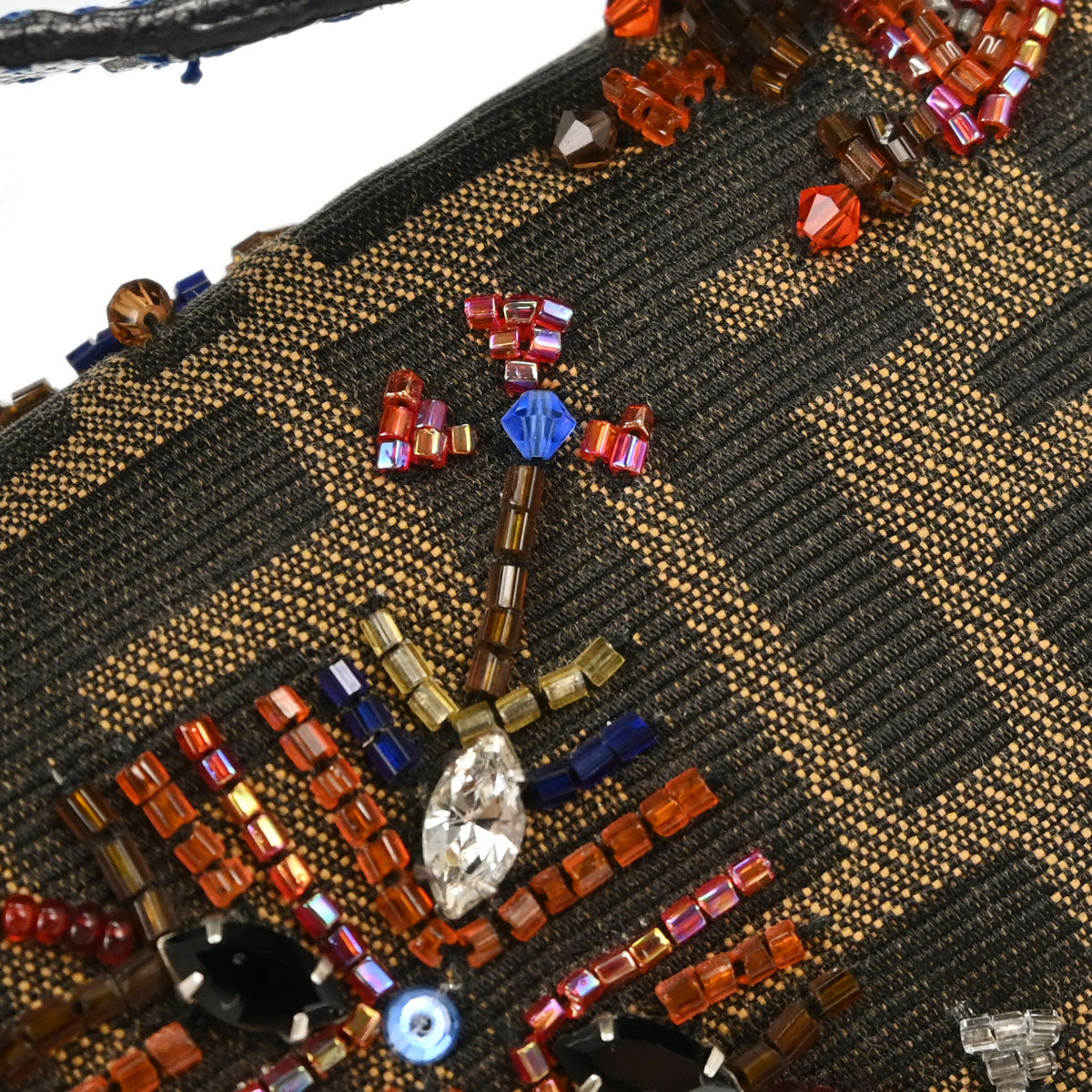 Fendi * Brown Lizard Beaded Zucca Baguette Handbag