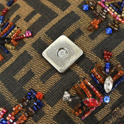 Fendi * Brown Lizard Beaded Zucca Baguette Handbag