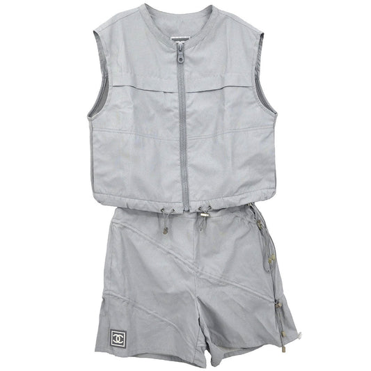 Chanel 2001 Sport Line Setup Suit Top Pants Gray #36