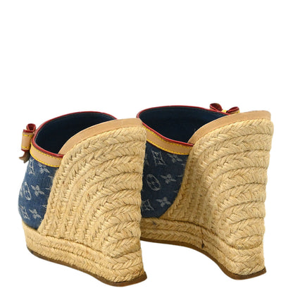 Louis Vuitton * Monogram Denim Blue Sandals Shoes #36