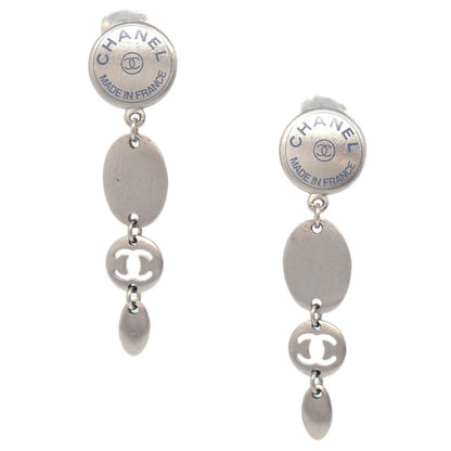 Chanel Dangle Button Clip-On Earrings Silver 99A
