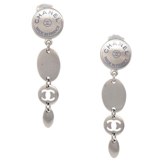 Chanel Dangle Button Clip-On Earrings Silver 99A