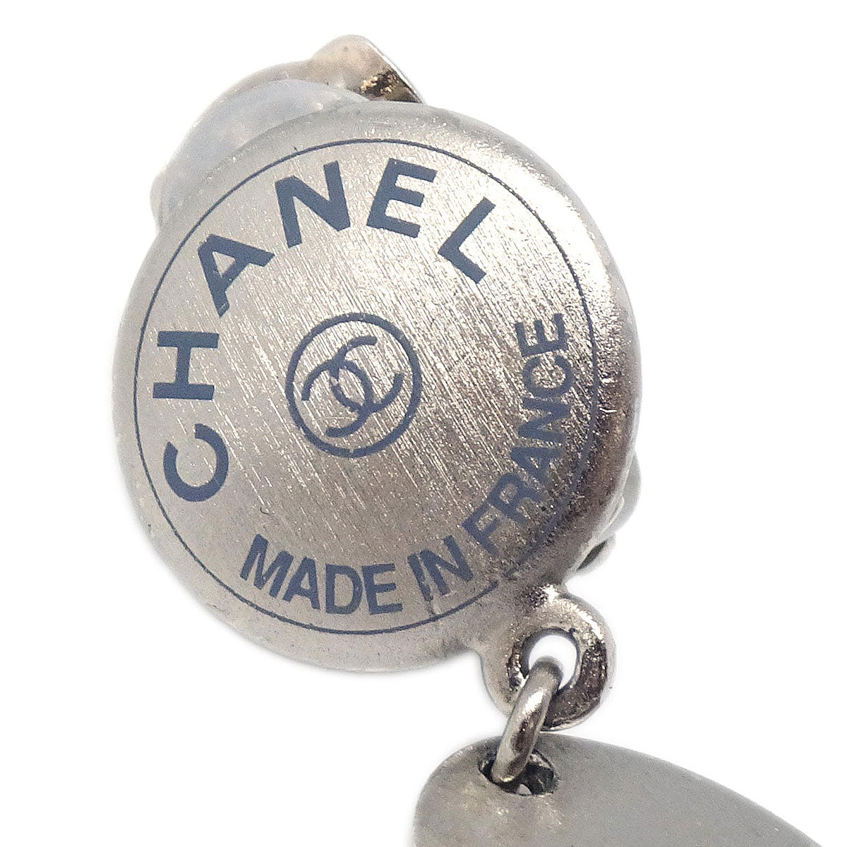 Chanel Dangle Button Clip-On Earrings Silver 99A