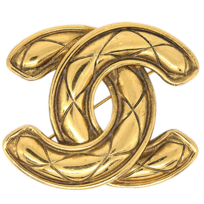 Chanel Quilted CC Brooch Pin Large Gold 1152