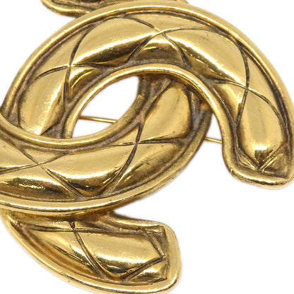 Chanel Quilted CC Brooch Pin Large Gold 1152