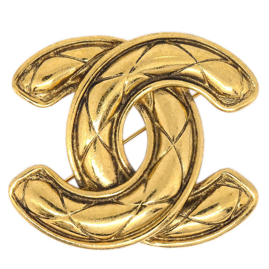 Chanel Quilted CC Brooch Pin Large Gold 1152