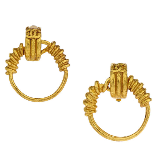 Chanel Dangle Hoop Clip-On Earrings Gold 94P